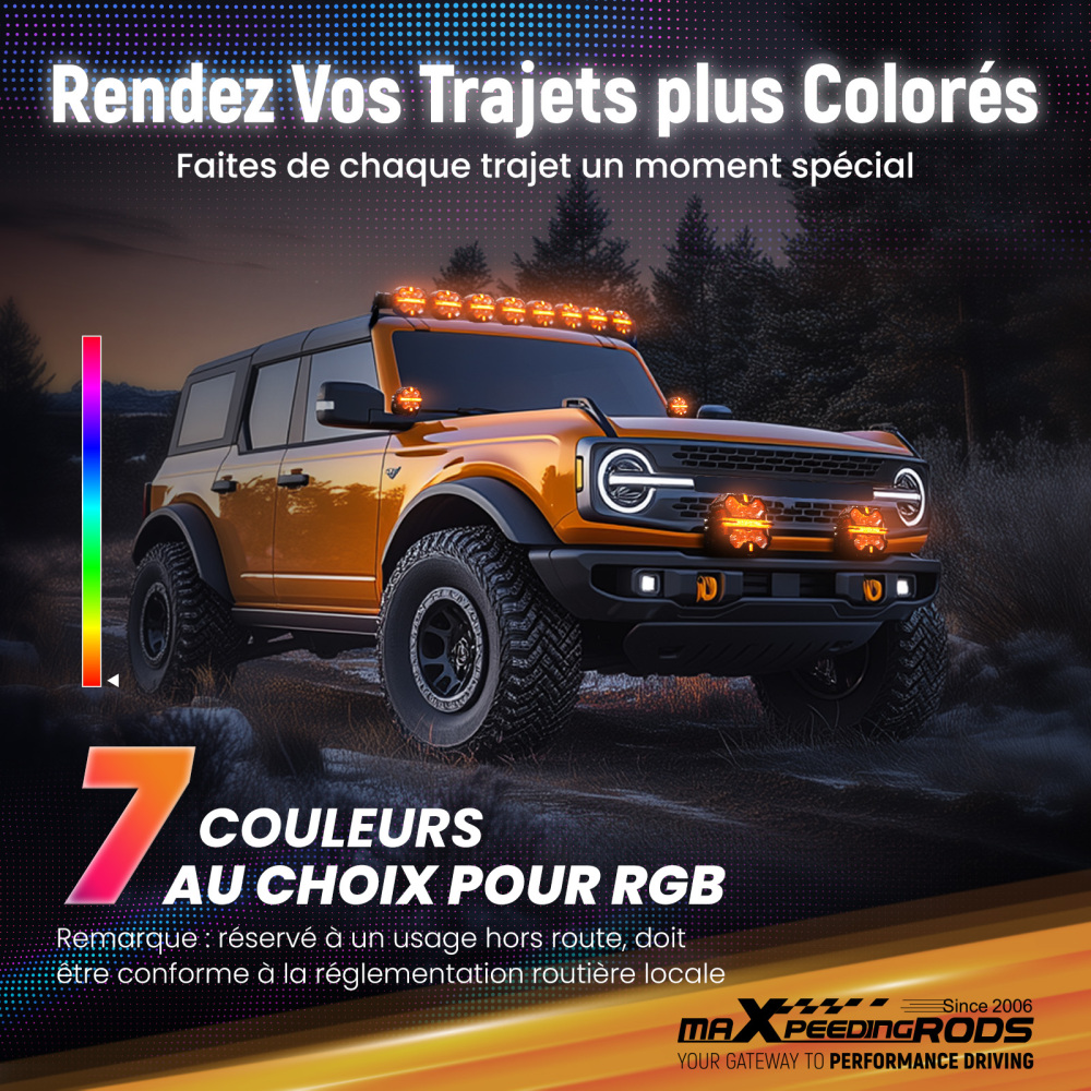 Luci LED Pod da 5pollici, fascio luminoso RGB DRL, luce fuoristrada bianca ambra