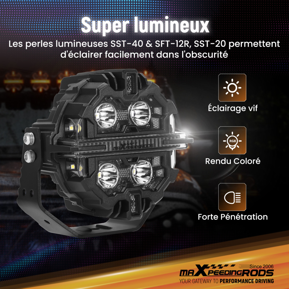 Luci LED Pod da 5pollici, fascio luminoso RGB DRL, luce fuoristrada bianca ambra