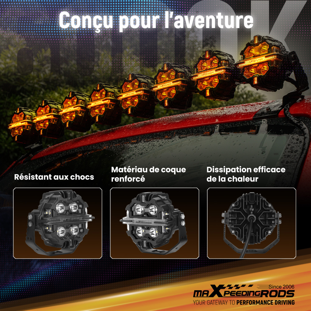 Luci LED Pod da 5pollici, fascio luminoso RGB DRL, luce fuoristrada bianca ambra