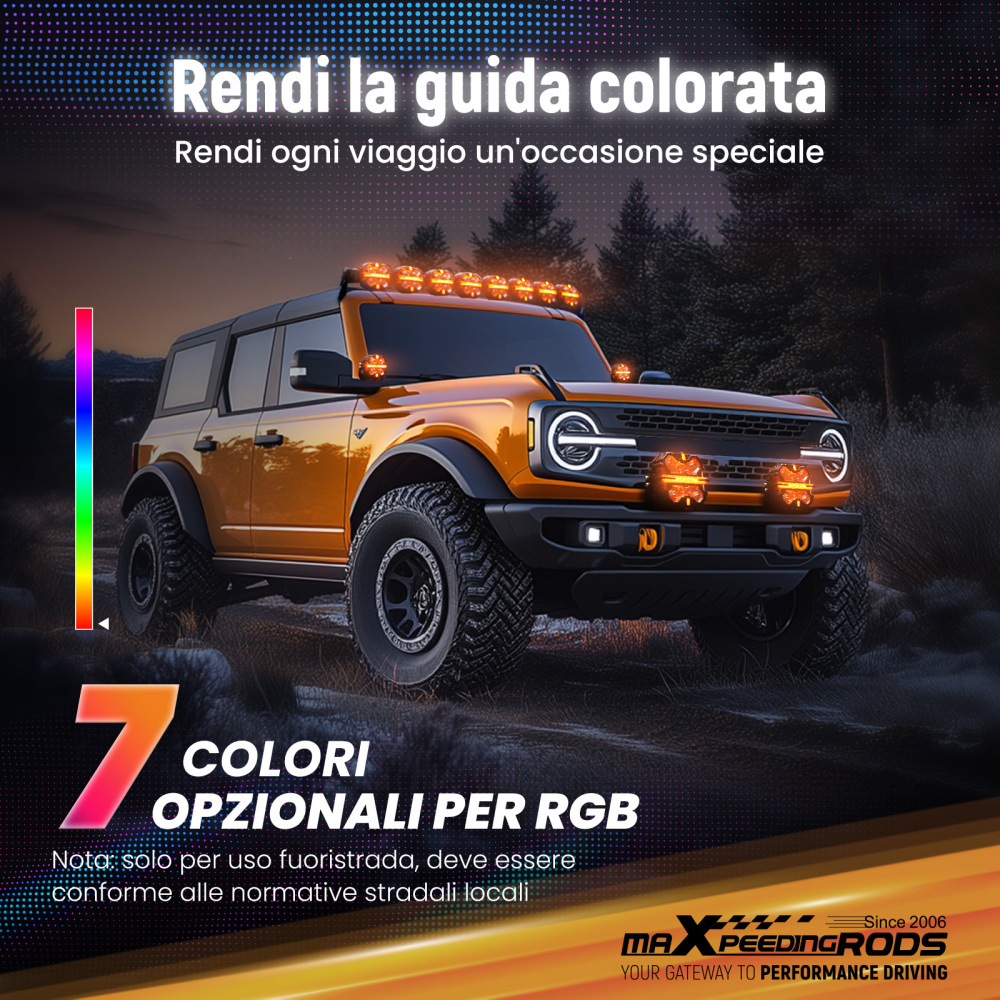 Luci LED Pod da 5pollici, fascio luminoso RGB DRL, luce fuoristrada bianca ambra