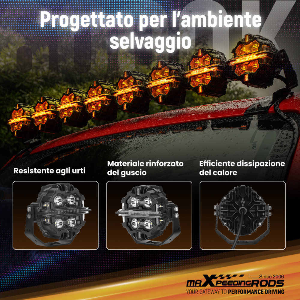 Luci LED Pod da 5pollici, fascio luminoso RGB DRL, luce fuoristrada bianca ambra