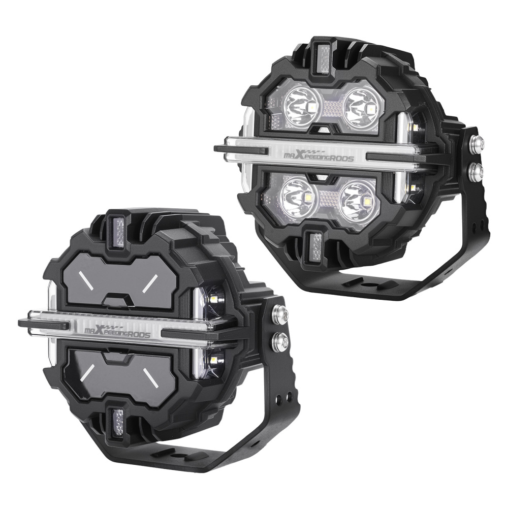 Luci LED Pod da 5pollici, fascio luminoso RGB DRL, luce fuoristrada bianca ambra