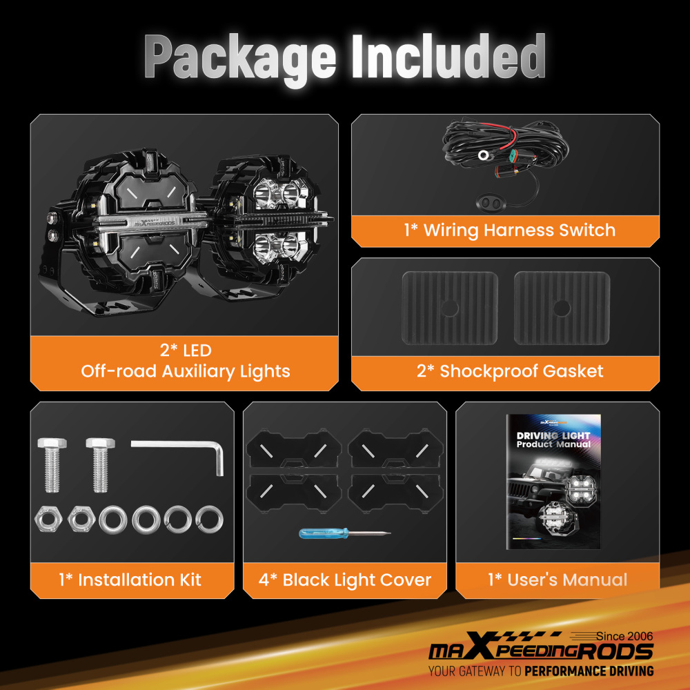 Luci di guida a LED da 5 per fuoristrada, bianche + ambra, DRL, IP68, 178 W