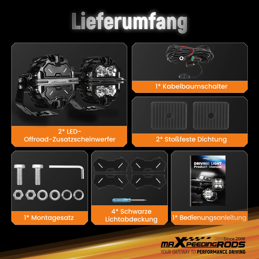 Luci di guida a LED da 5 per fuoristrada, bianche + ambra, DRL, IP68, 178 W