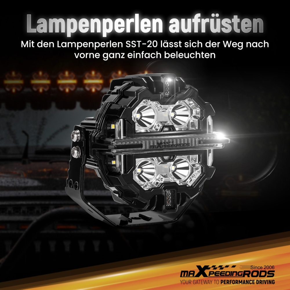 Luci di guida a LED da 5 per fuoristrada, bianche + ambra, DRL, IP68, 178 W