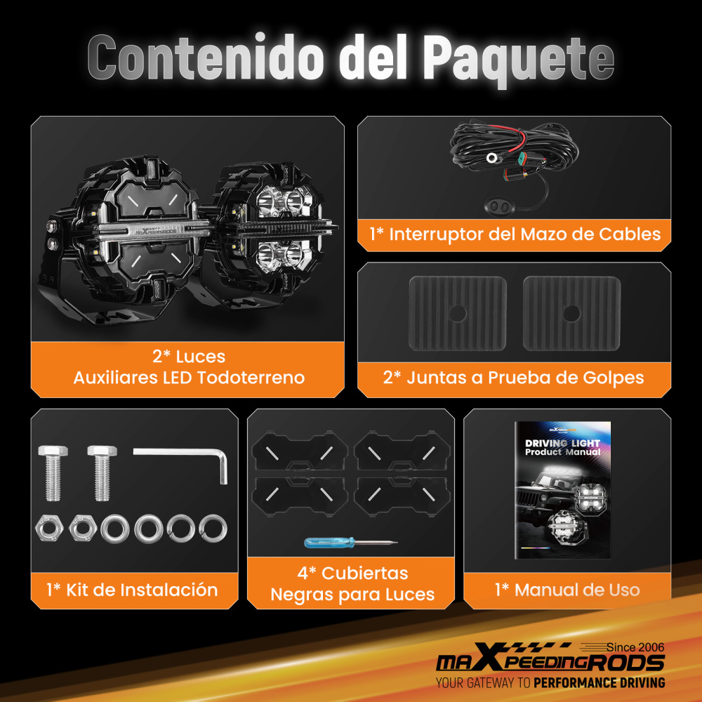 Luci di guida a LED da 5 per fuoristrada, bianche + ambra, DRL, IP68, 178 W