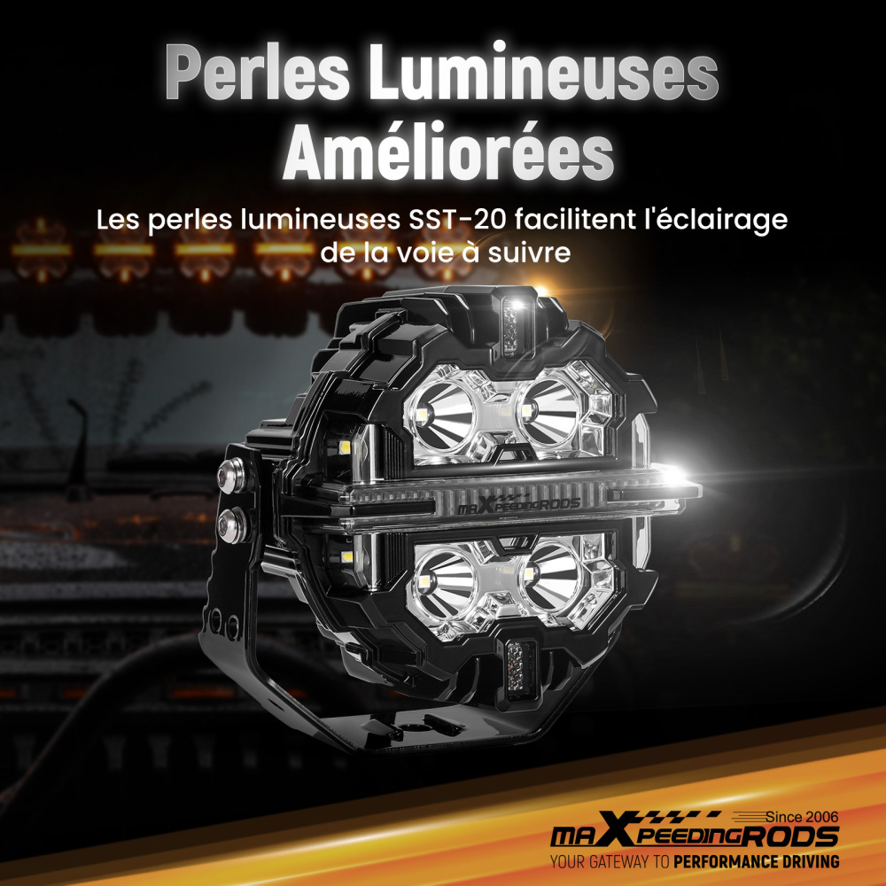 Luci di guida a LED da 5 per fuoristrada, bianche + ambra, DRL, IP68, 178 W