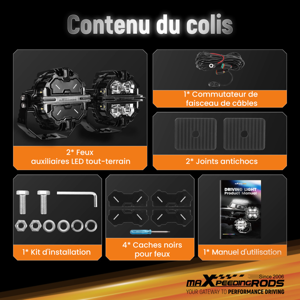 Luci di guida a LED da 5 per fuoristrada, bianche + ambra, DRL, IP68, 178 W