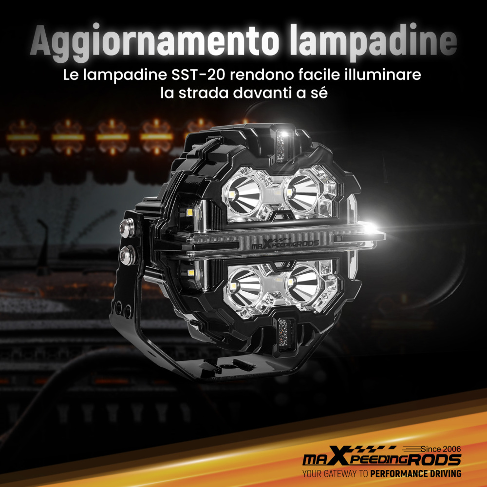 Luci di guida a LED da 5 per fuoristrada, bianche + ambra, DRL, IP68, 178 W