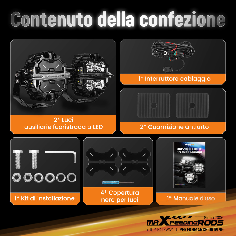 Luci di guida a LED da 5 per fuoristrada, bianche + ambra, DRL, IP68, 178 W