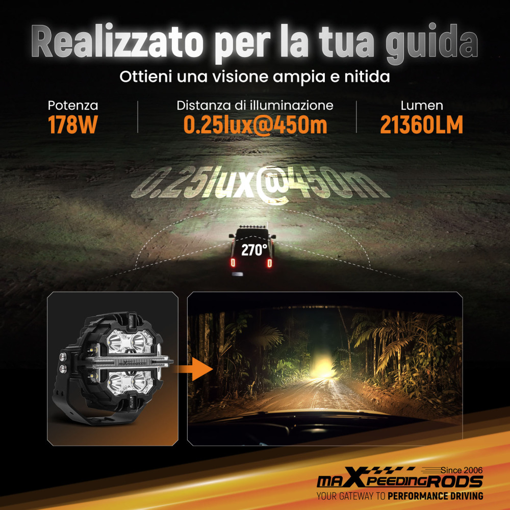 Luci di guida a LED da 5 Spot Flood Combo 178W Bianco DRL Off Road Light Pods