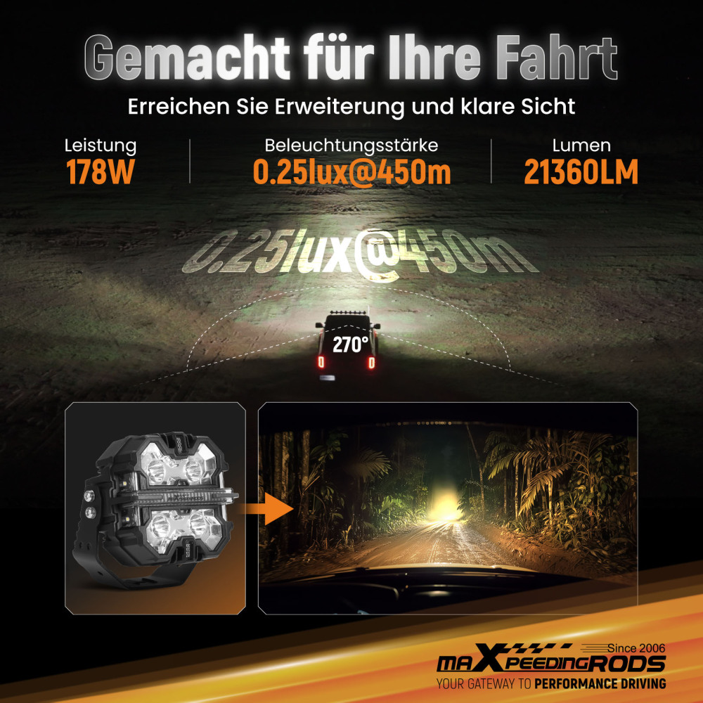 Luce di guida a LED fuoristrada con fascio di luce laterale bianco e ambra DRL