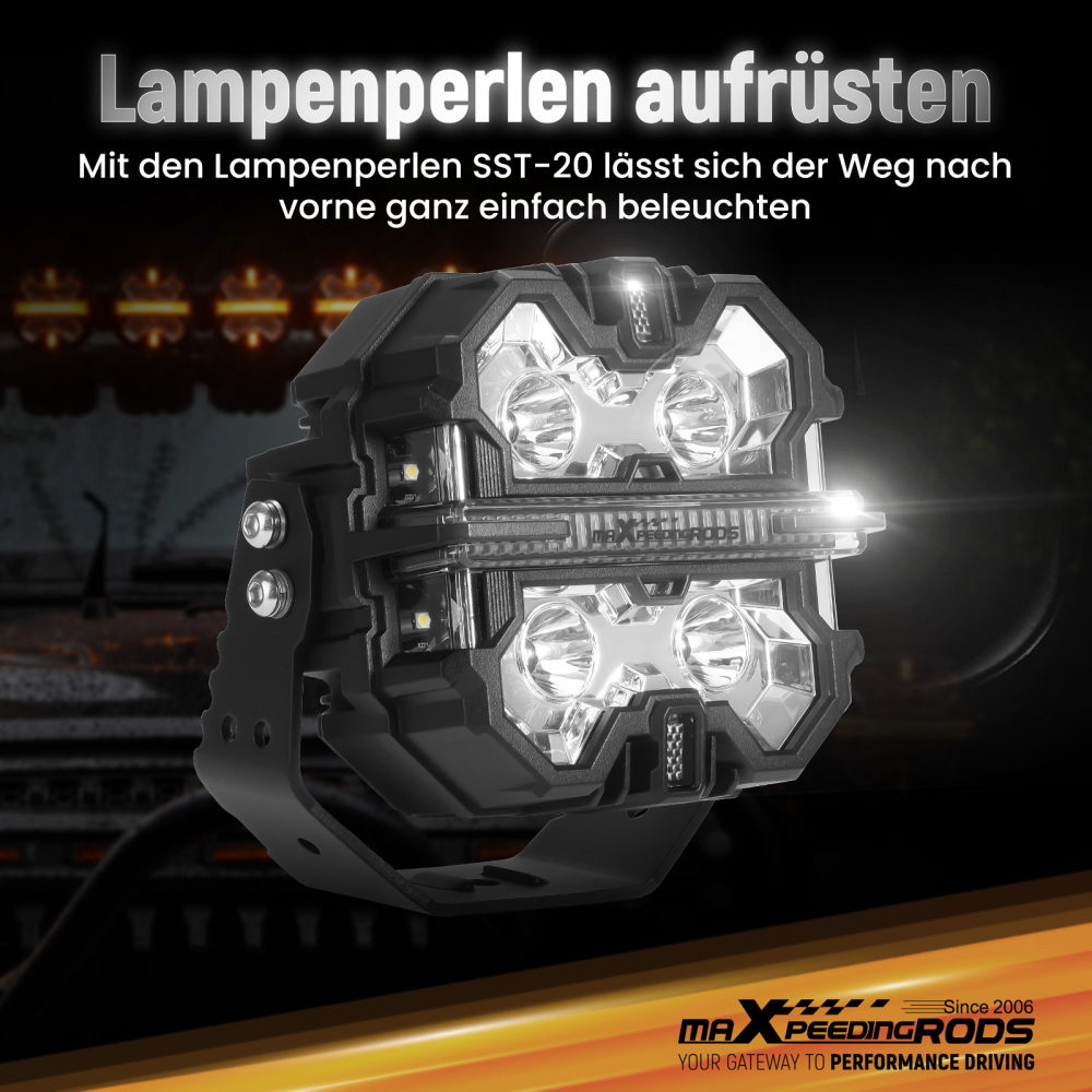 Luce di guida a LED fuoristrada con fascio di luce laterale bianco e ambra DRL