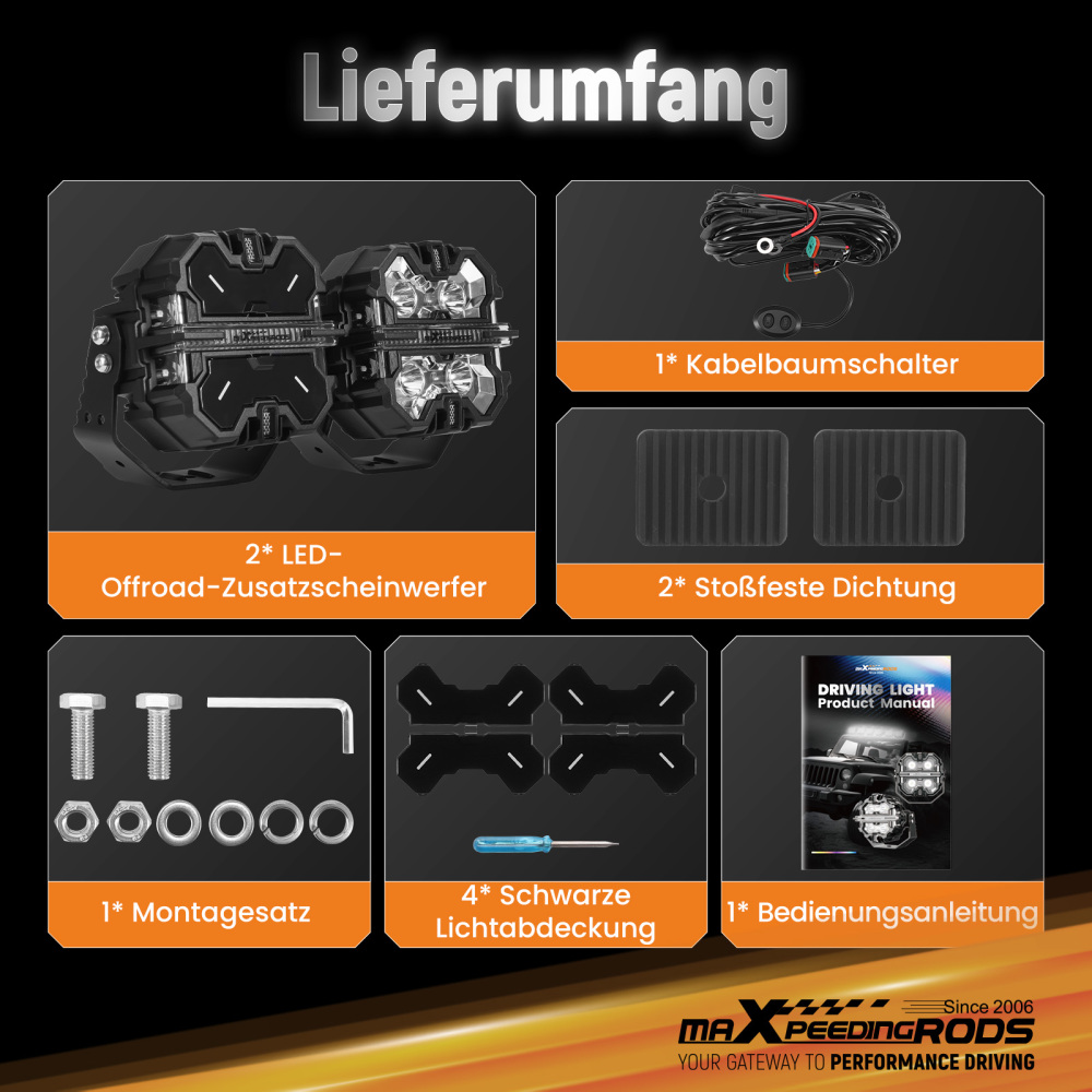 Luce di guida a LED fuoristrada con fascio di luce laterale bianco e ambra DRL