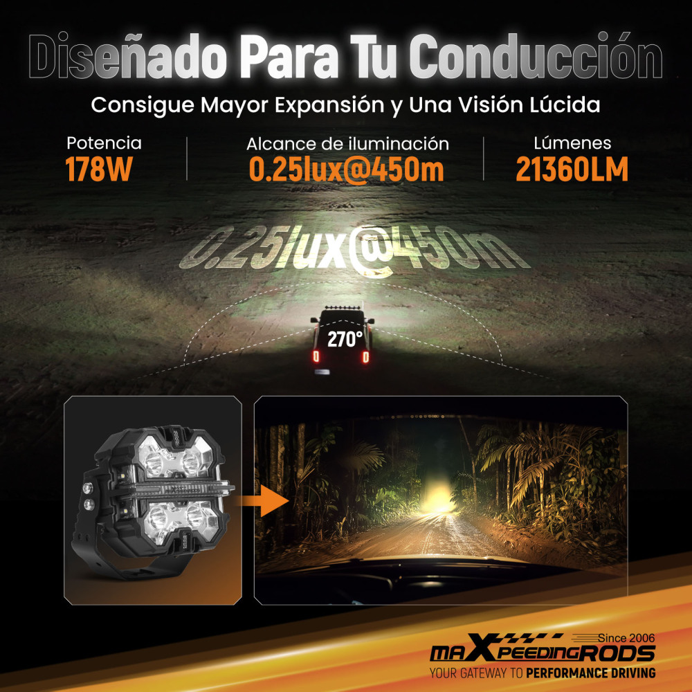 Luce di guida a LED fuoristrada con fascio di luce laterale bianco e ambra DRL