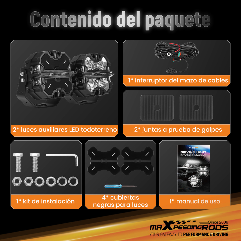 Luce di guida a LED fuoristrada con fascio di luce laterale bianco e ambra DRL