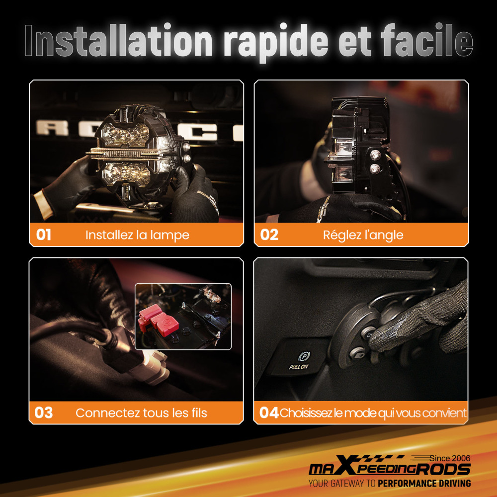 Luce di guida a LED fuoristrada con fascio di luce laterale bianco e ambra DRL