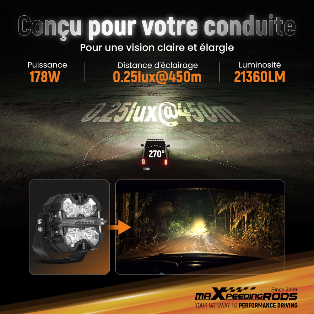 Luce di guida a LED fuoristrada con fascio di luce laterale bianco e ambra DRL