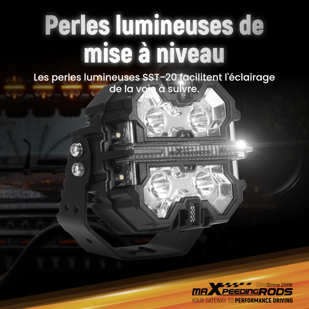 Luce di guida a LED fuoristrada con fascio di luce laterale bianco e ambra DRL