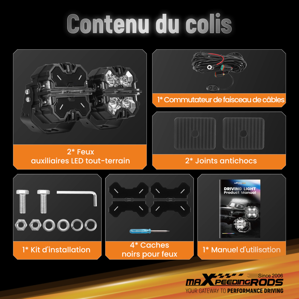 Luce di guida a LED fuoristrada con fascio di luce laterale bianco e ambra DRL