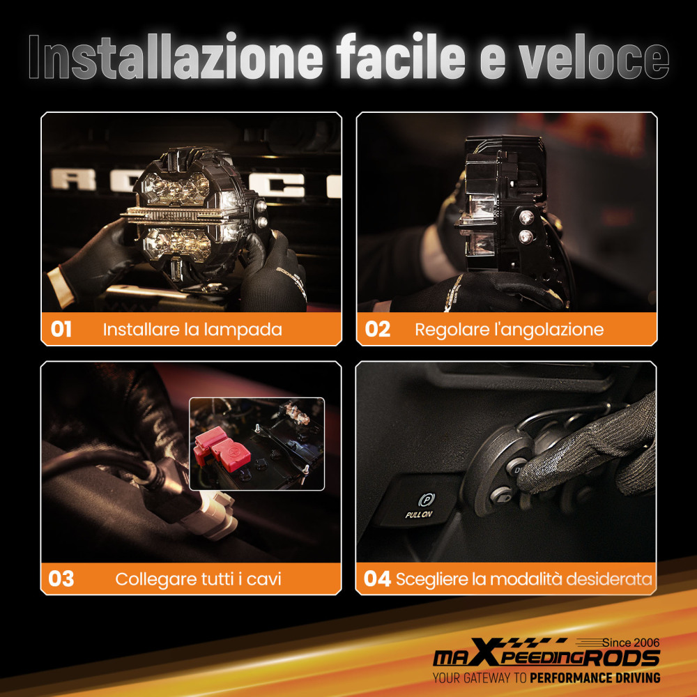 Luce di guida a LED fuoristrada con fascio di luce laterale bianco e ambra DRL