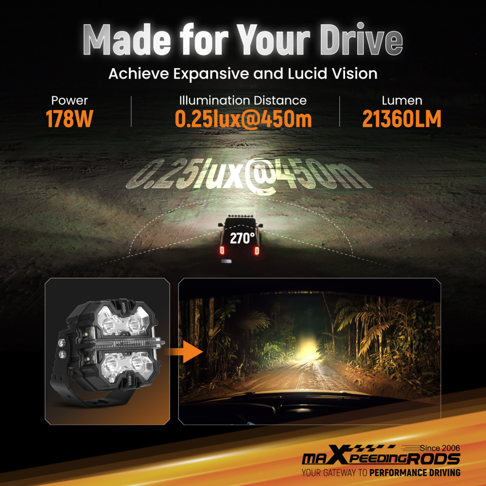 5inch 178W LED Driving Light Pod Spot Beam DRL compatible for White Amber For 4x4 SUV ATV Truck