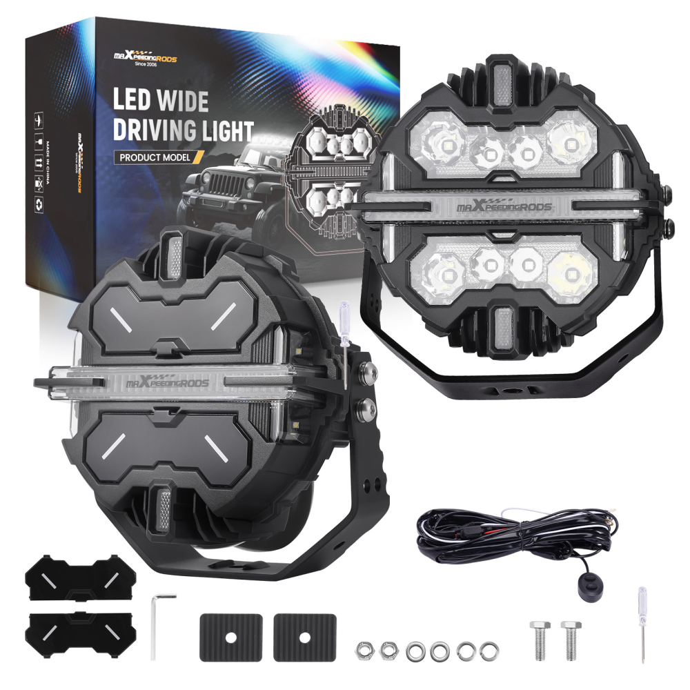 7 Inch LED Pod Lights 270° Beam Pattern Driving Auxiliary Light RGB DRL 33200LM