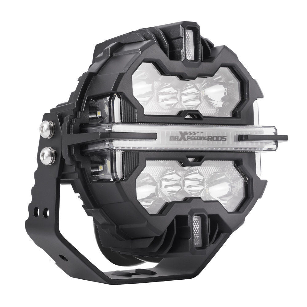 7 Matte Black LED Driving Lights Round Spot BeamSide Shooter RGB DRL Offroad