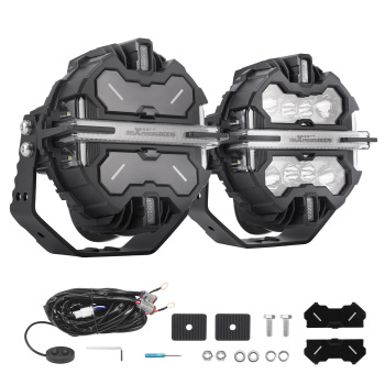 7 Matte Black LED Driving Lights Round Spot BeamSide Shooter RGB DRL Offroad