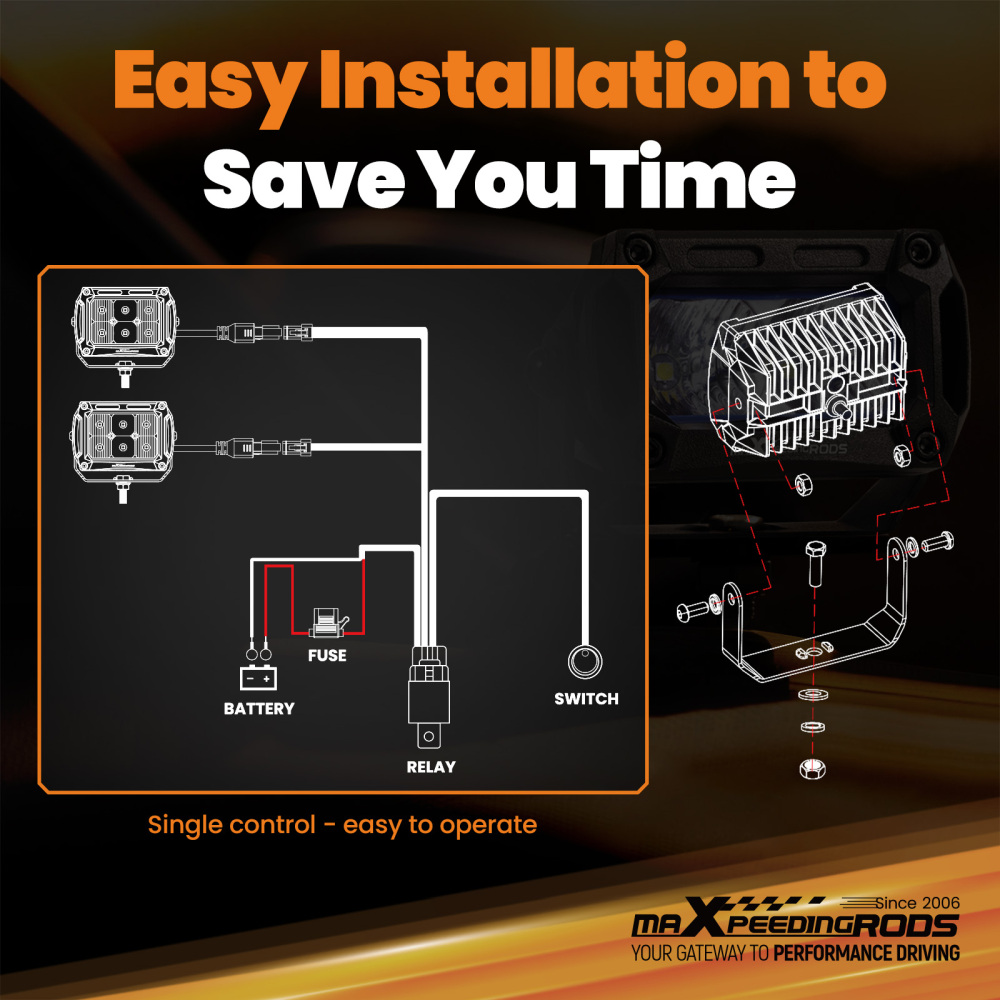 Barra LED 60W 4,4 for Fuoristrada 6000lm Spot Flood Bianco 5700K