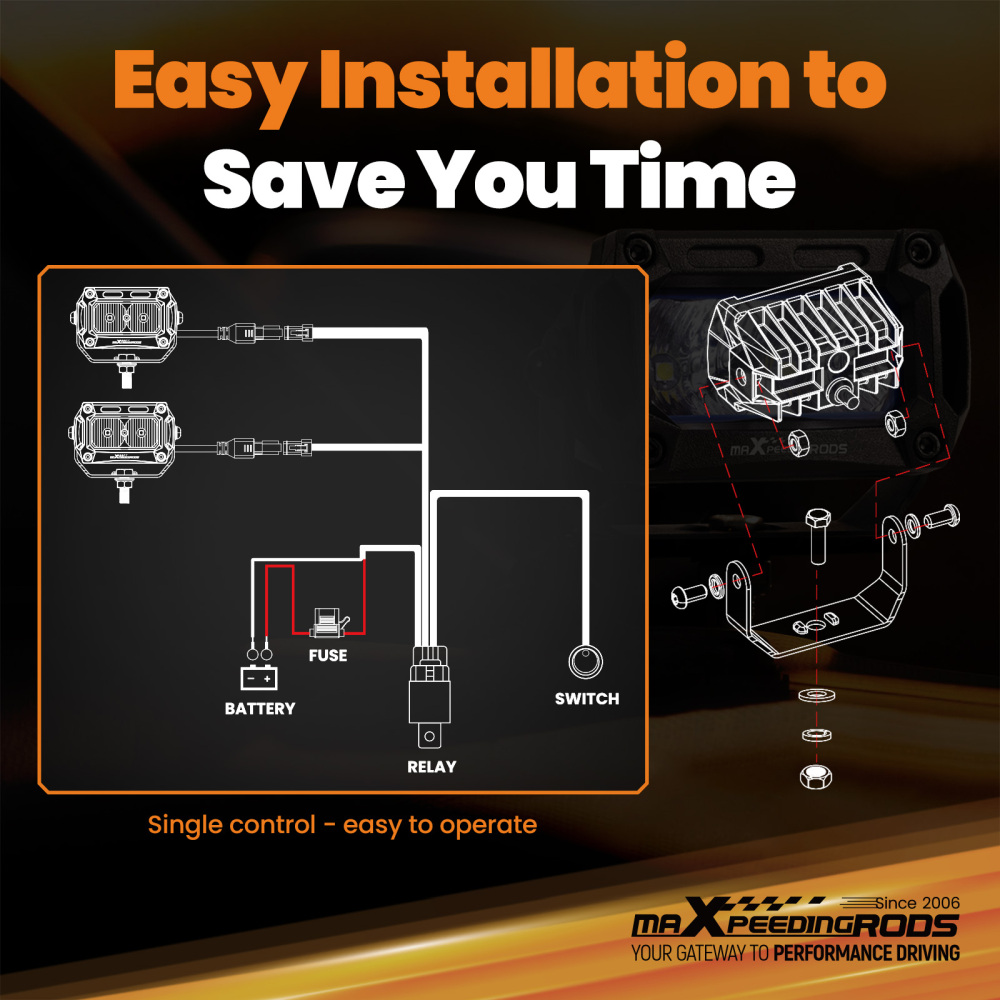 3.3inch LED Auxiliary Light Universal 20W Flood Beam 2000lm IP67 Off-Road