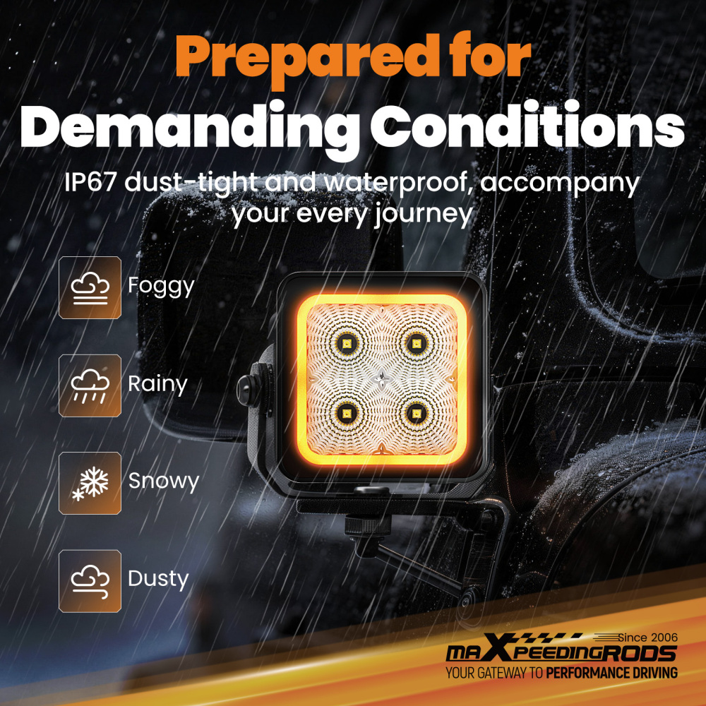 3.3 80W LED Work Light Square Universal Driving Auxiliary Flood Light 8000lm