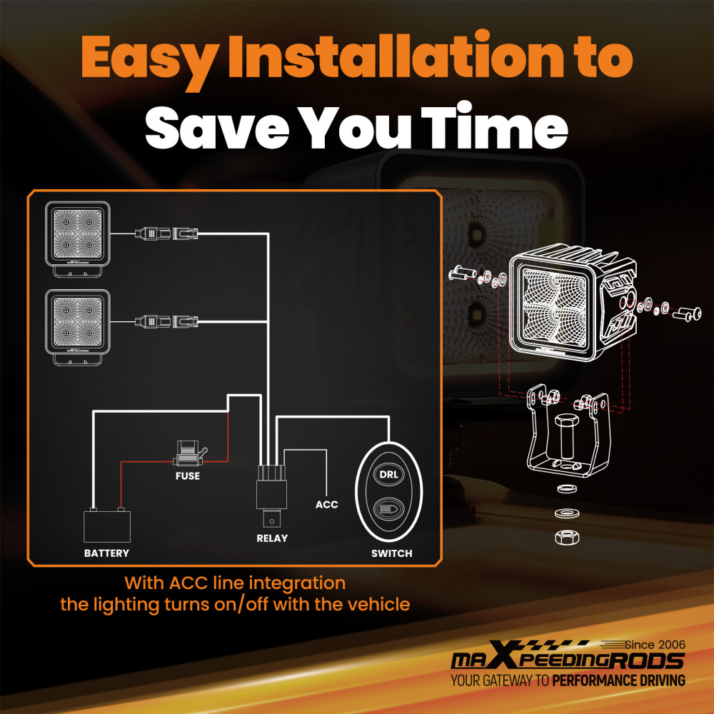 3.3 80W LED Work Light Square Universal Driving Auxiliary Flood Light 8000lm
