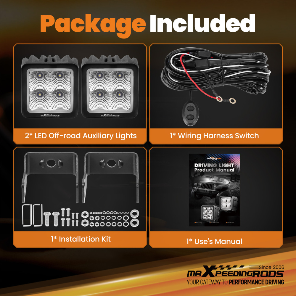 3.3 80W LED Work Light Square Universal Driving Auxiliary Flood Light 8000lm