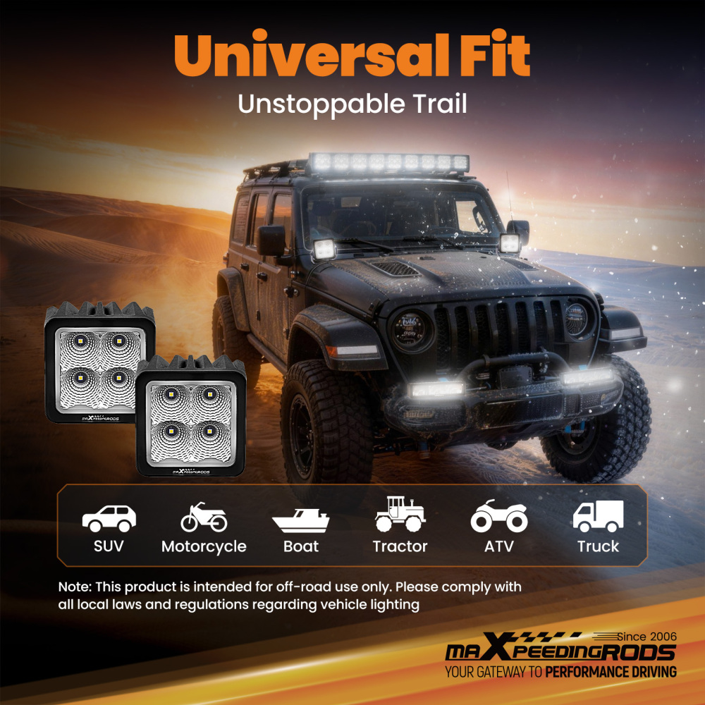 3.3 80W LED Work Light Square Universal Driving Auxiliary Flood Light 8000lm