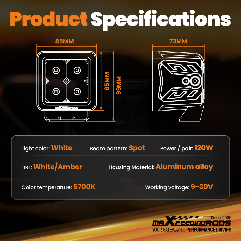 120W LED Auxiliary Driving Light 12000lm Spot Beam Universal 3.3inch Pod Lamp