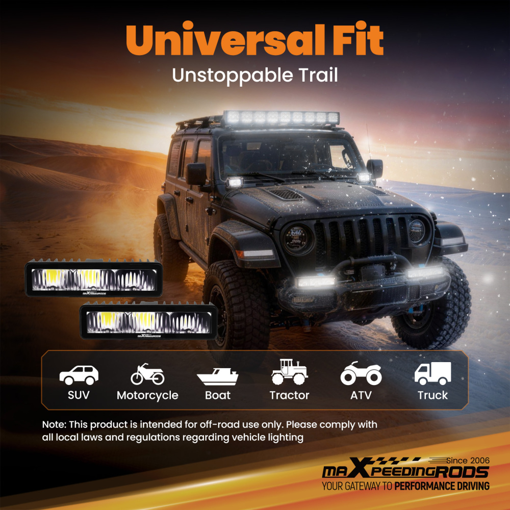 60W Rectangular LED Light Bar 6000LM Spot Beam Off-Road Driving Lights IP67