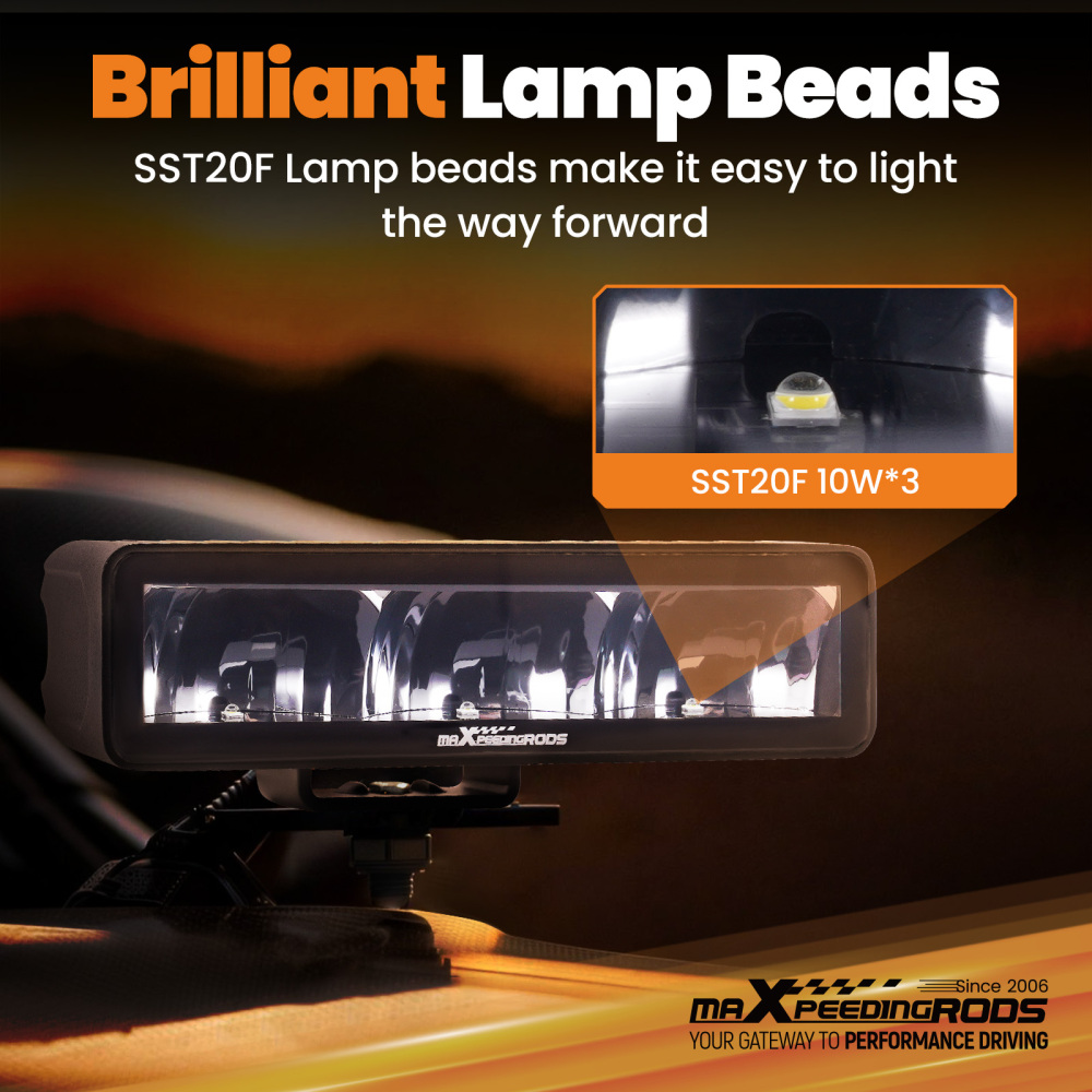 60W Rectangular LED Light Bar 6000LM Spot Beam Off-Road Driving Lights IP67