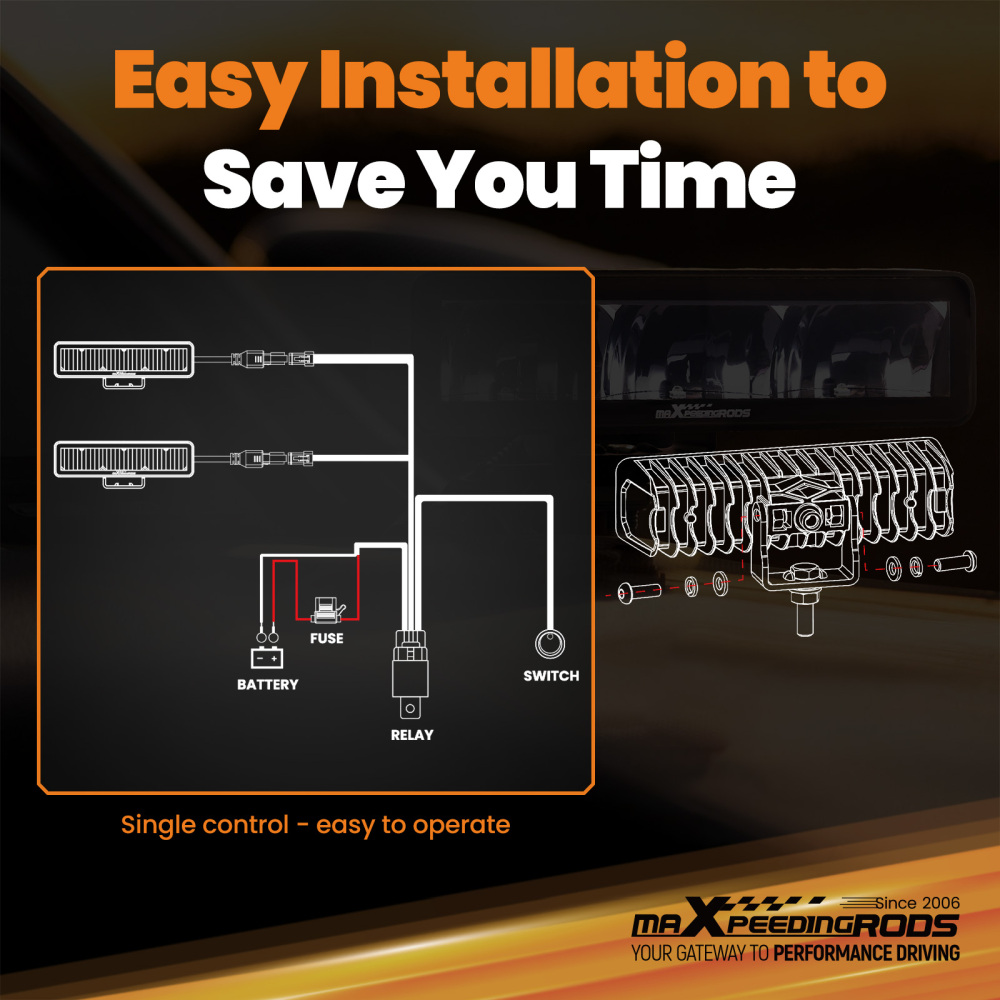 60W Rectangular LED Light Bar 6000LM Spot Beam Off-Road Driving Lights IP67