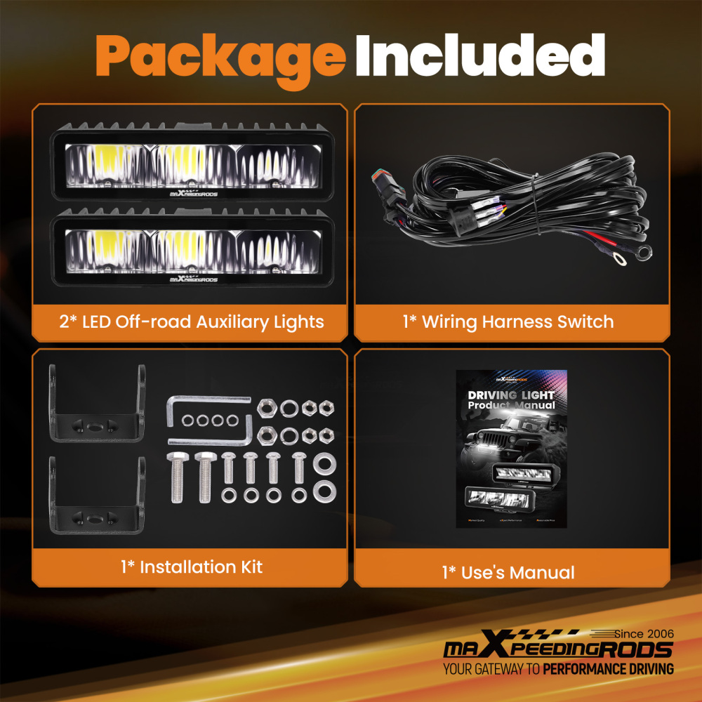 60W Rectangular LED Light Bar 6000LM Spot Beam Off-Road Driving Lights IP67