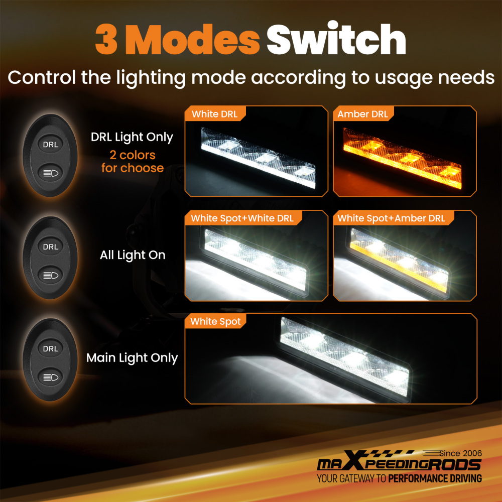 60W 6inch LED Light Bar Rectangular Spot Beam Off-Road Driving 6000LM 5700K