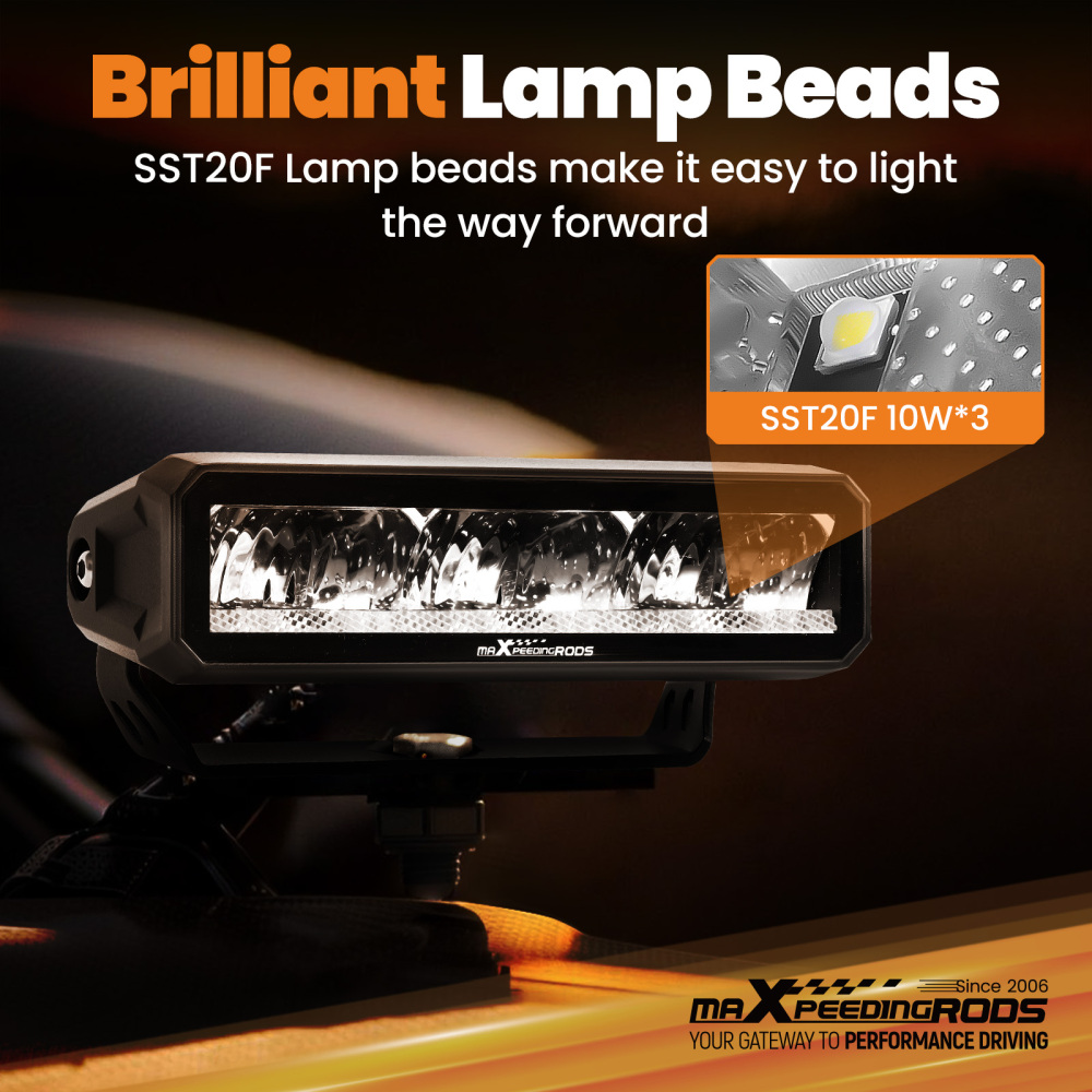 60W 6inch LED Light Bar Rectangular Spot Beam Off-Road Driving 6000LM 5700K