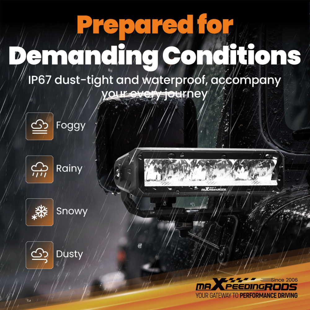 60W 6inch LED Light Bar Rectangular Spot Beam Off-Road Driving 6000LM 5700K