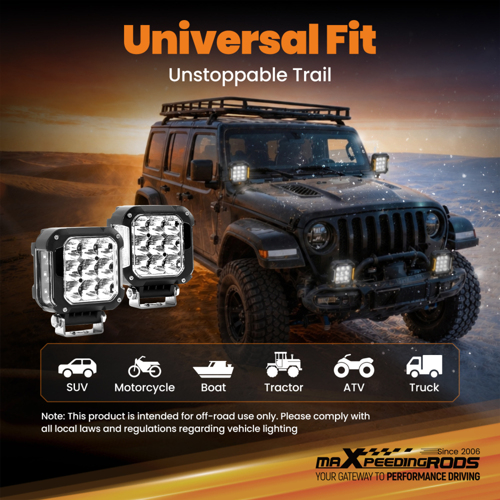 4inch 90W LED Driving Auxiliary Light Spot Beam Universal Off-Road 9000lm IP67