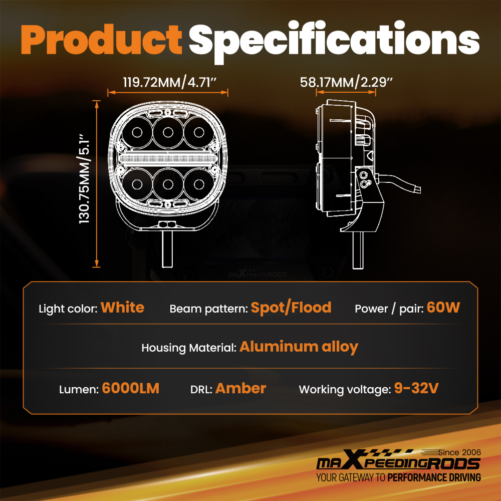 5inch LED Work Light Bar Flood Spot Pods Offroad Fog Driving ATV Truck