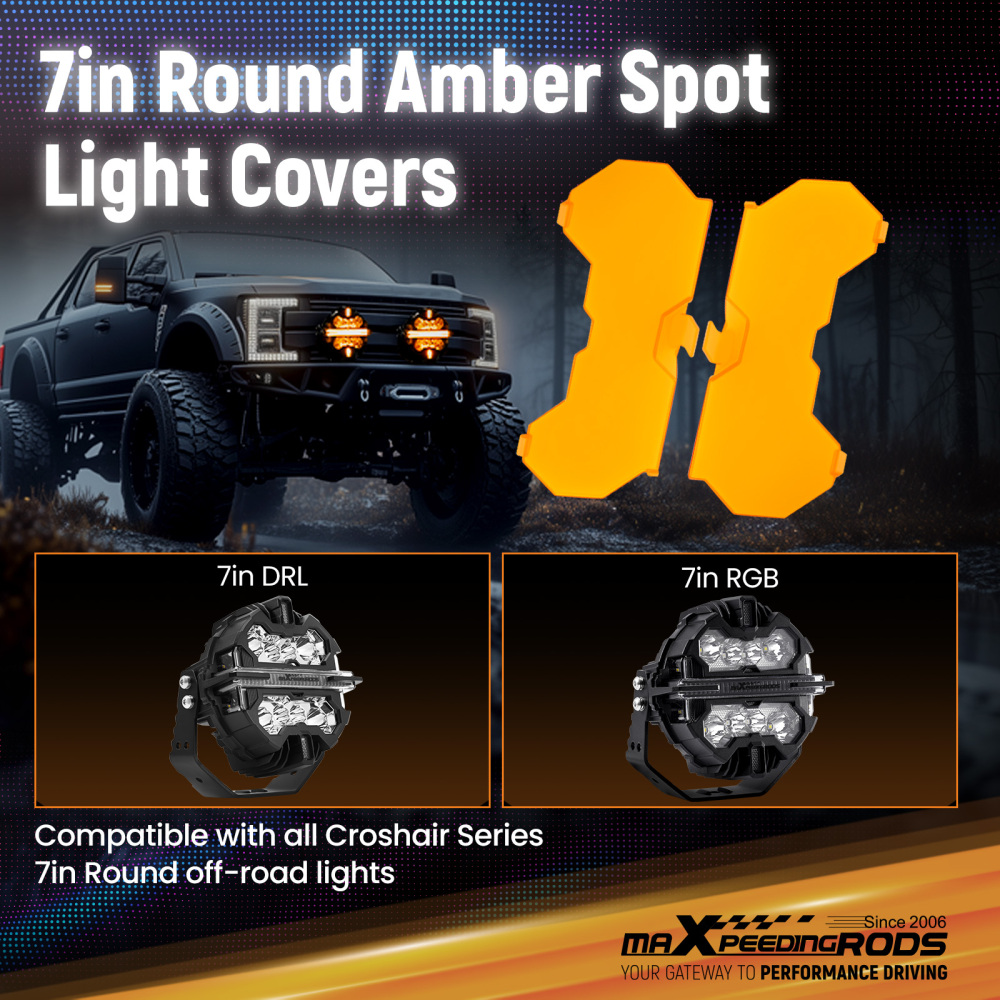 4Pcs 7inch Round LED Light Cover For Maxpeedingrods Driving Light Pods Amber