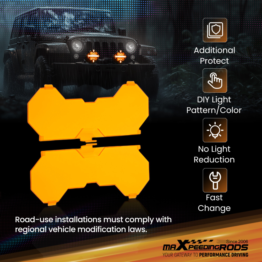 4Pcs 7inch Round LED Light Cover For Maxpeedingrods Driving Light Pods Amber