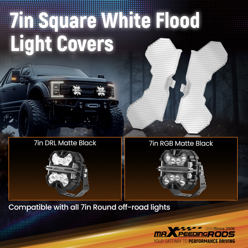 4Pcs 7inch Square LED Transparent Light Cover For Maxpeedingrods Driving Light