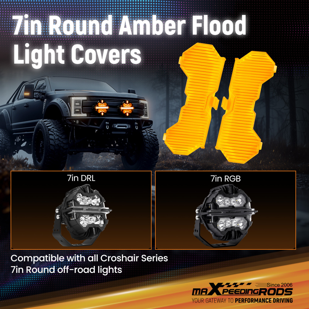 7inch Round Amber Floodlight Cover For maXpeedingrods LED Driving Lights Stripe