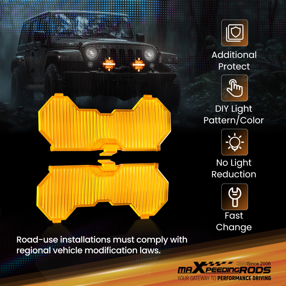 7inch Round Amber Floodlight Cover For maXpeedingrods LED Driving Lights Stripe